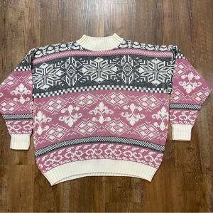 Vintage Acrylic Cut 4 U Fair Isle Mock Neck Sweater Women’s XL